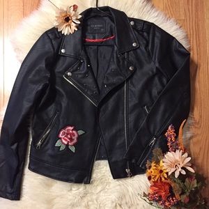 Studded, Rose Printed Faux Leather Jacket